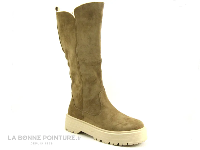 Achat chaussures Millie et Co Femme Botte, vente Millie and Co B841503 Taupe - Botte beige - Semelle epaisse