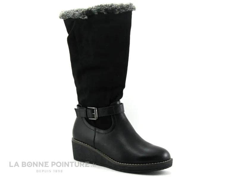 Achat chaussures The Divine Factory Femme Botte, vente The Divine Factory PI4555 Noir - Botte talon compense