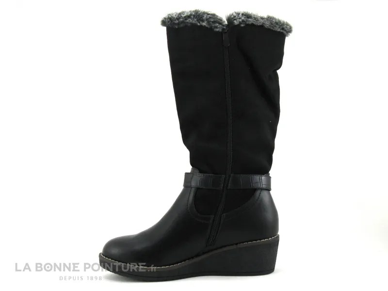 Achat chaussures The Divine Factory Femme Botte, vente The Divine Factory PI4555 Noir - Botte talon compense