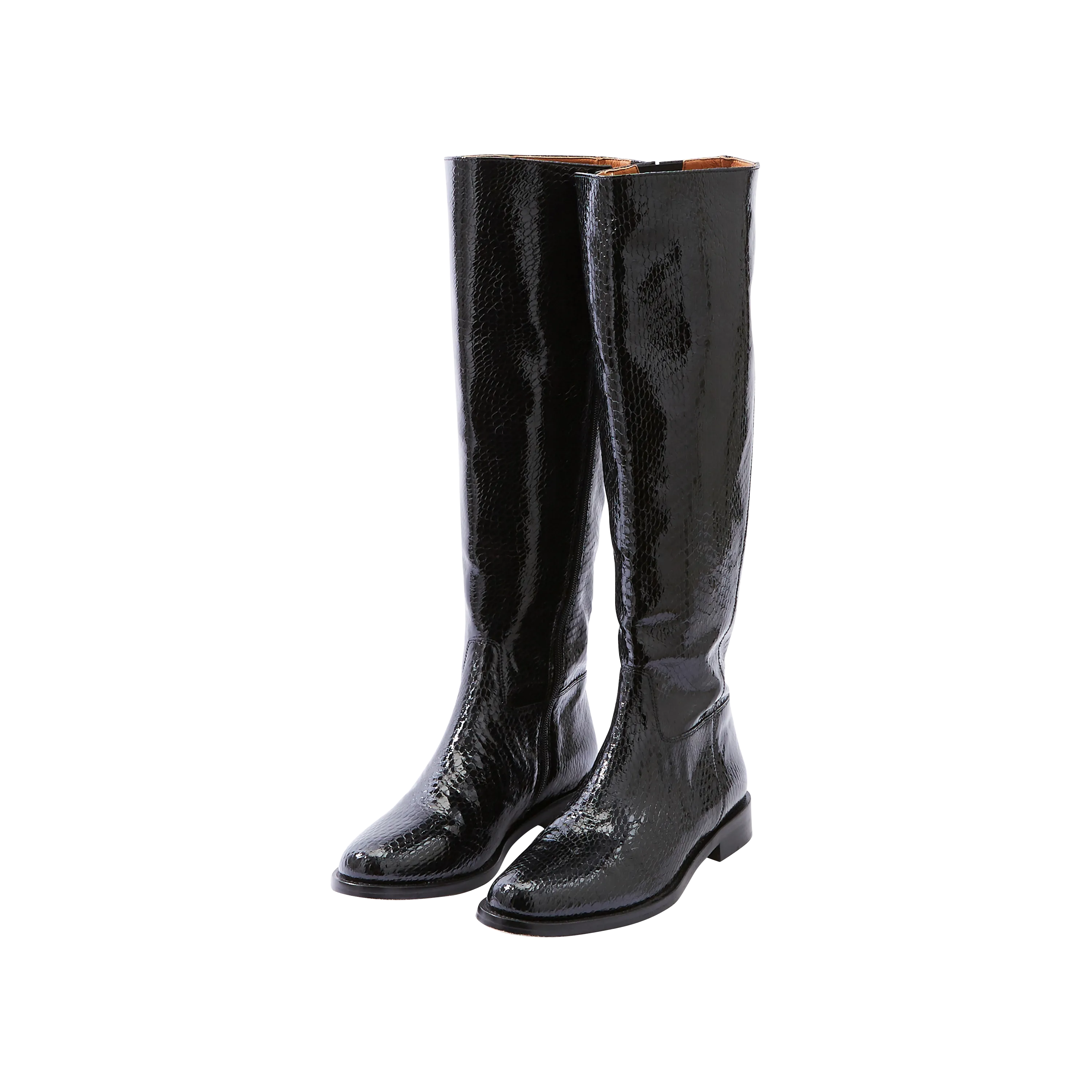 Bottes cavalières Maddie noires croco vernies