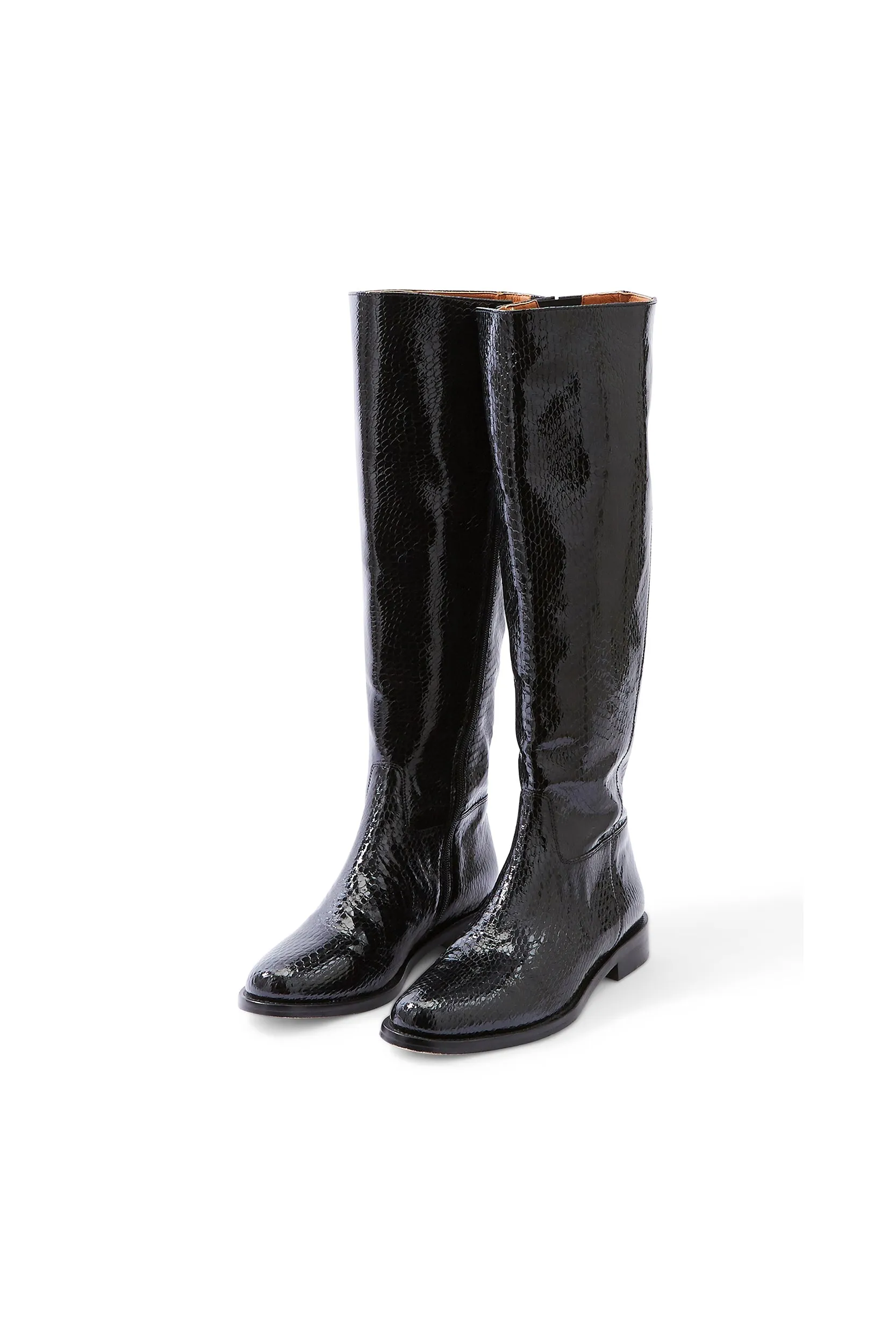 Bottes cavalières Maddie noires croco vernies