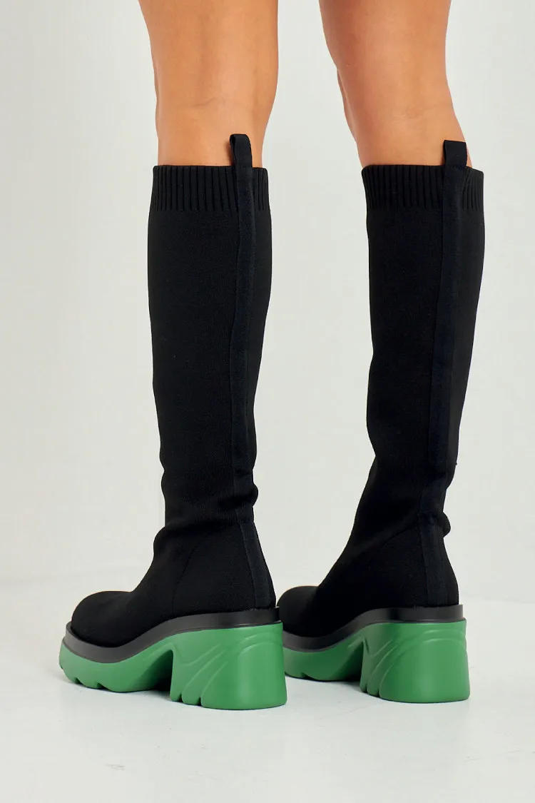 Bottes chaussettes noires à talon vert