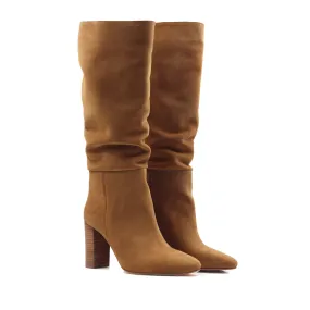 Bottes drapées cuir daim cognac