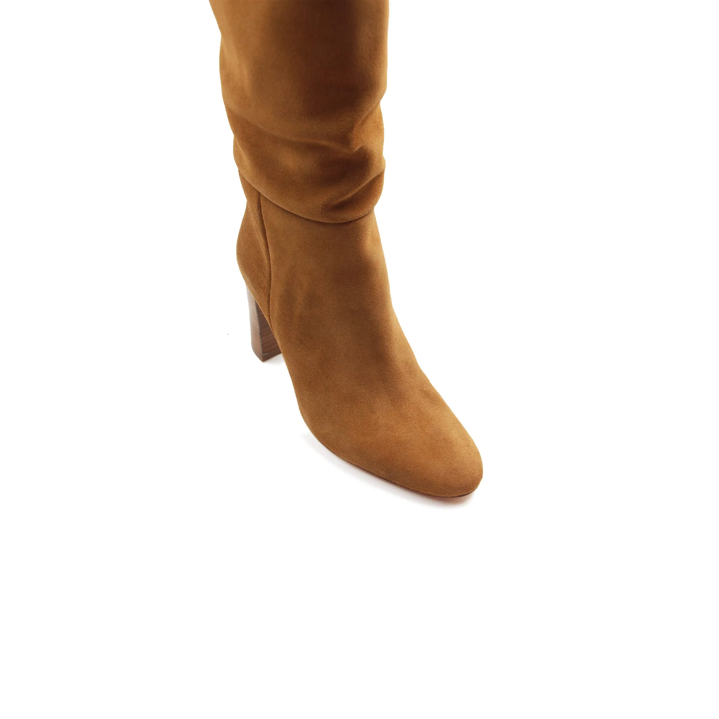 Bottes drapées cuir daim cognac