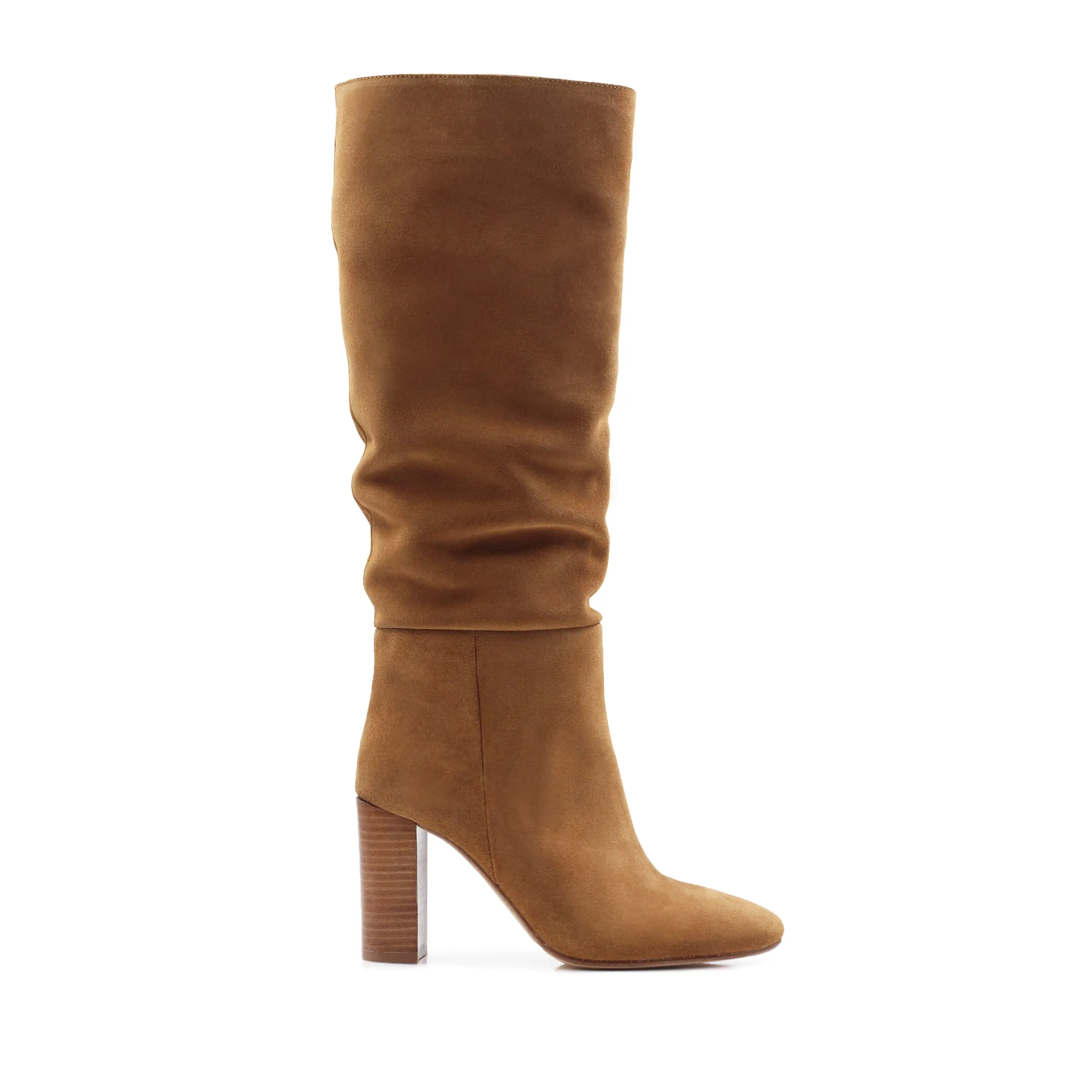 Bottes drapées cuir daim cognac