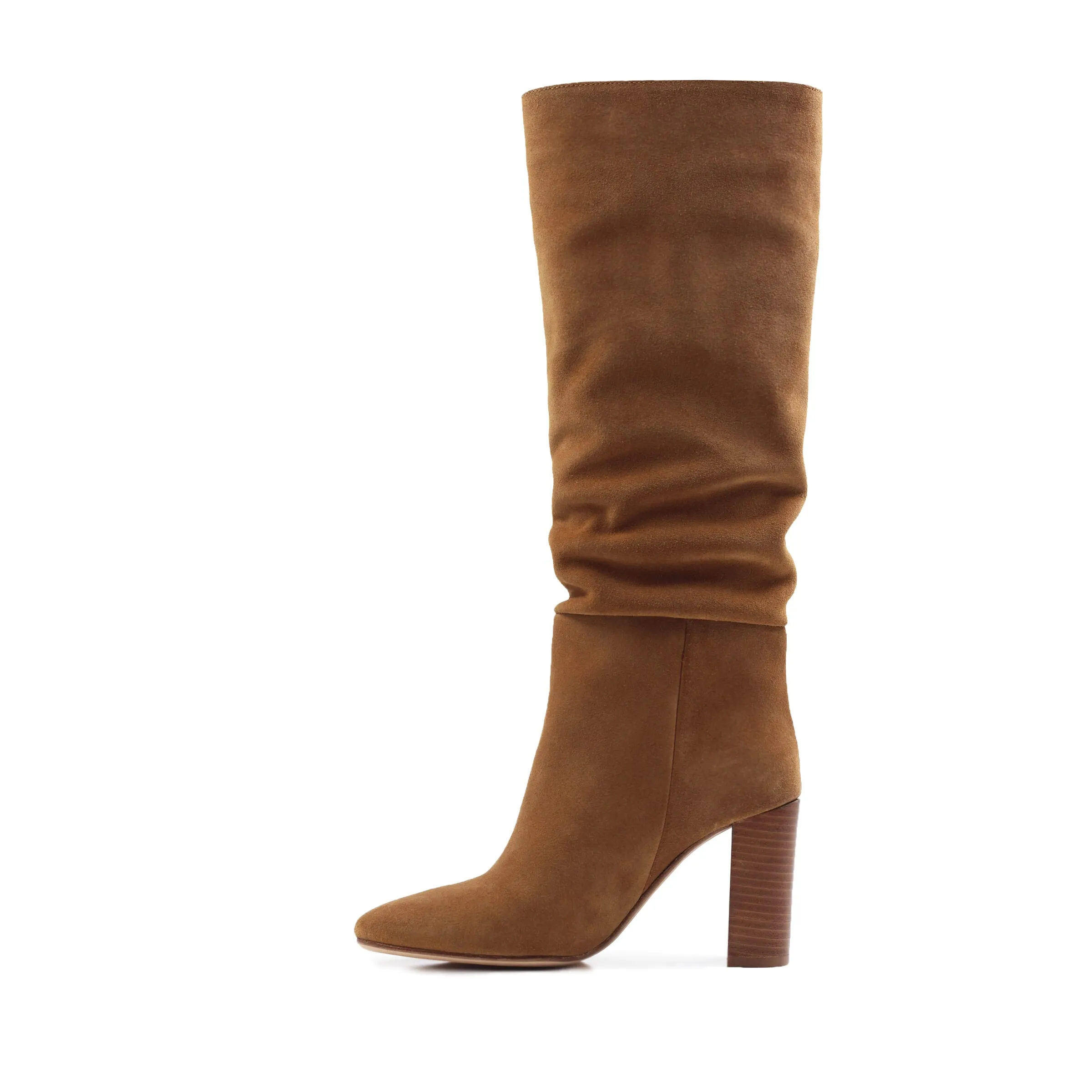 Bottes drapées cuir daim cognac