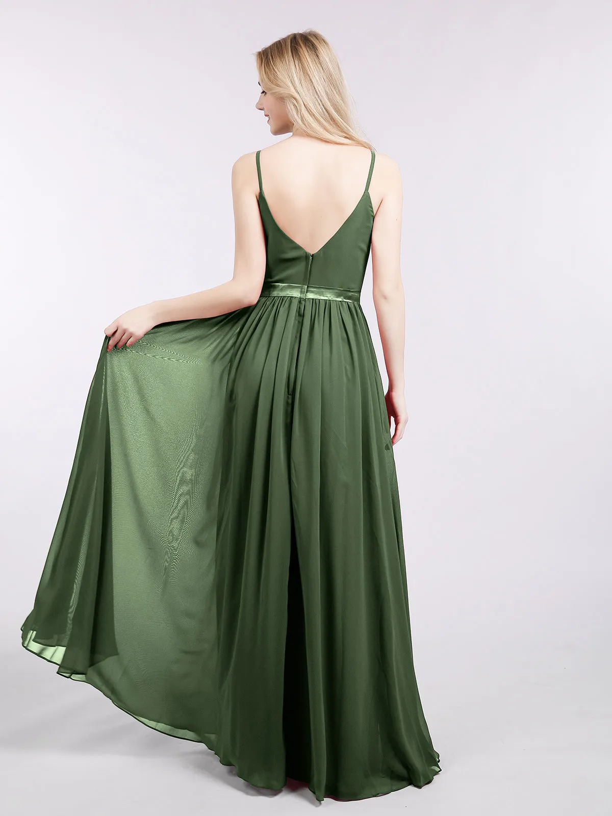 Bretelle Spaghetti Mousseline Robe de Demoiselle d'Honneur Olive Verte