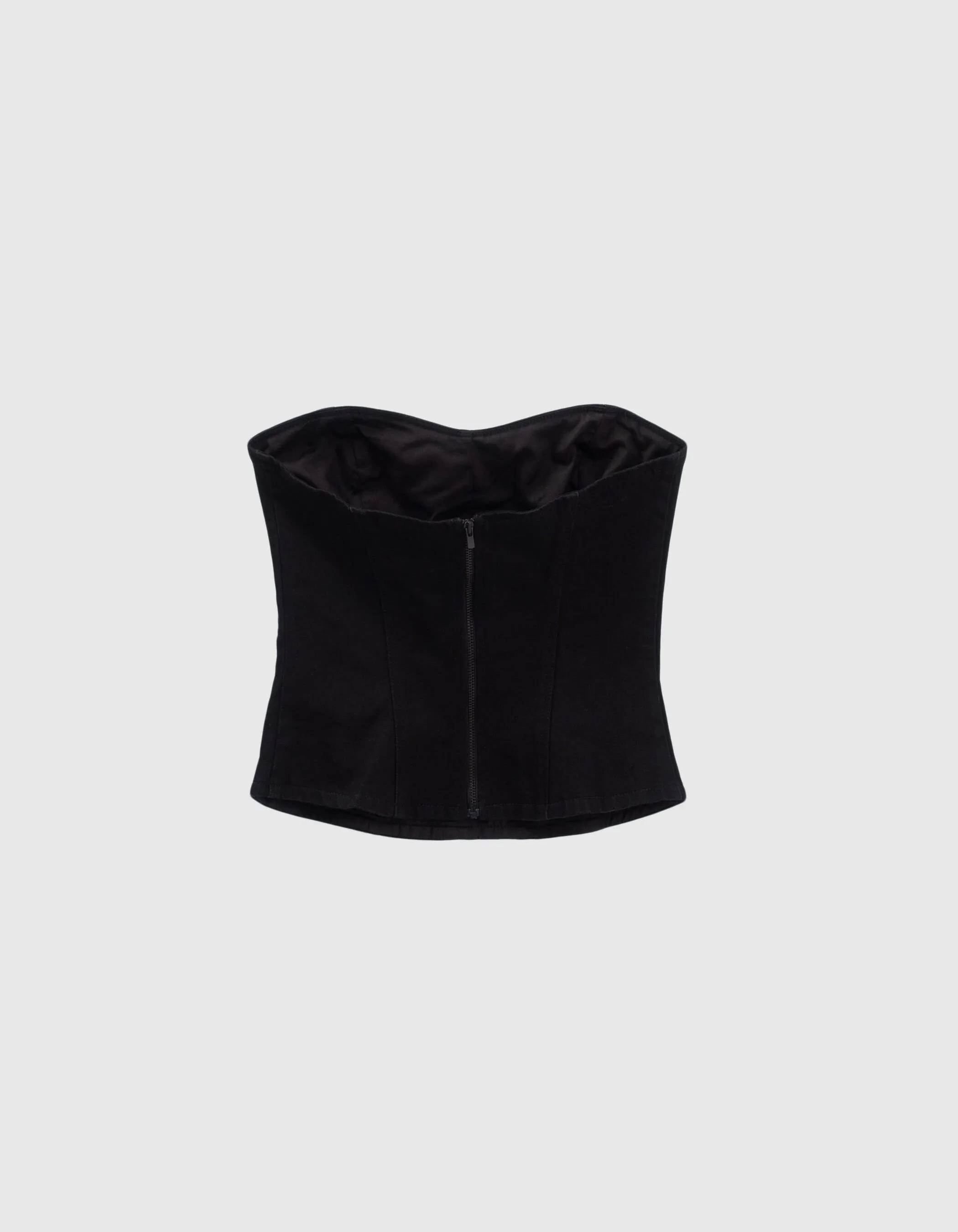 Bustier noir en jean brodé fleurs Femme