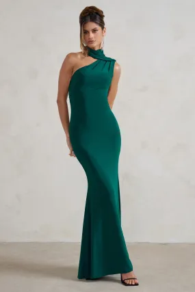 Capucine | Robe longue drapée asymétrique verte