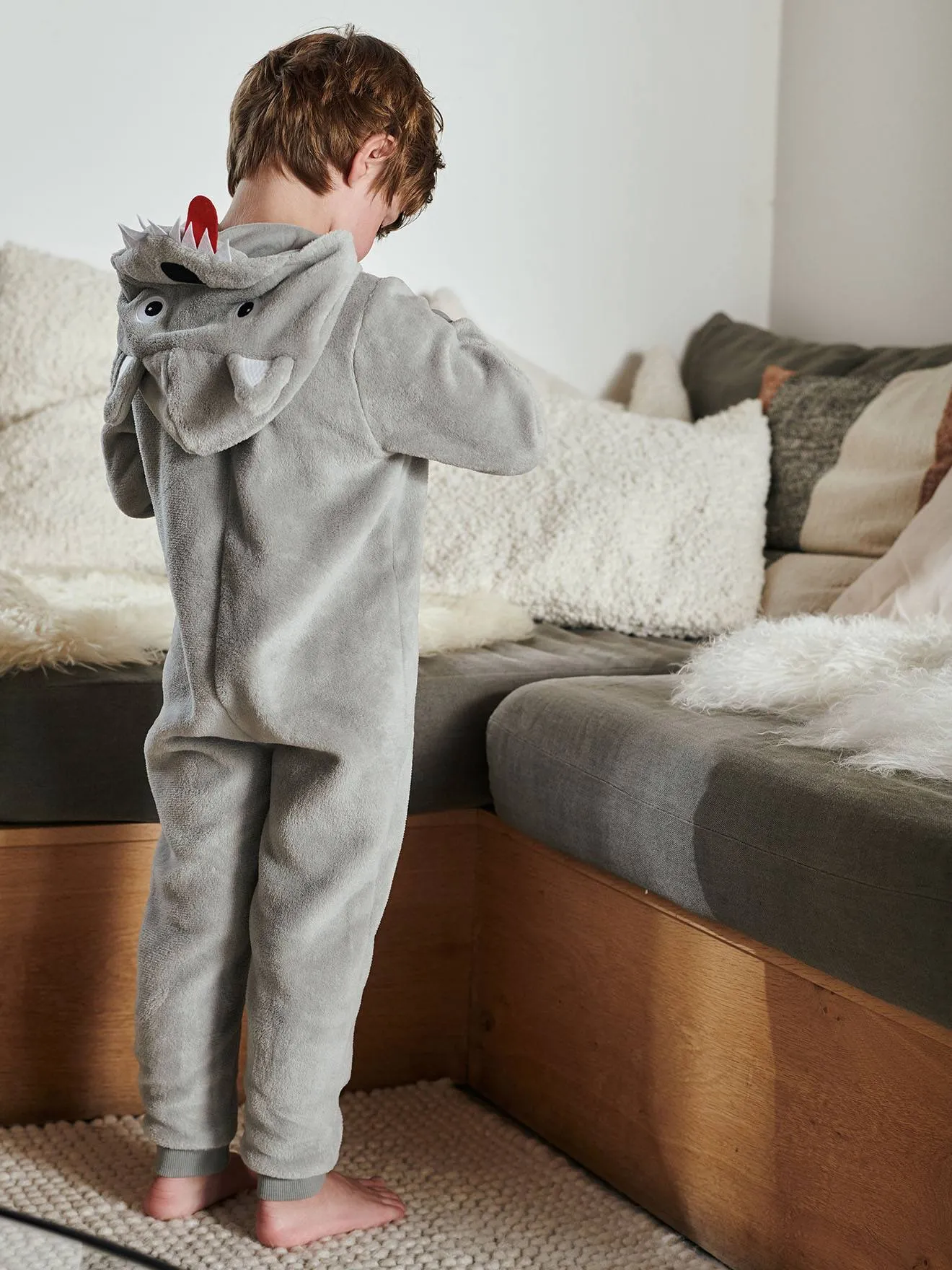 Combi-pyjama loup garçon gris clair - Vertbaudet