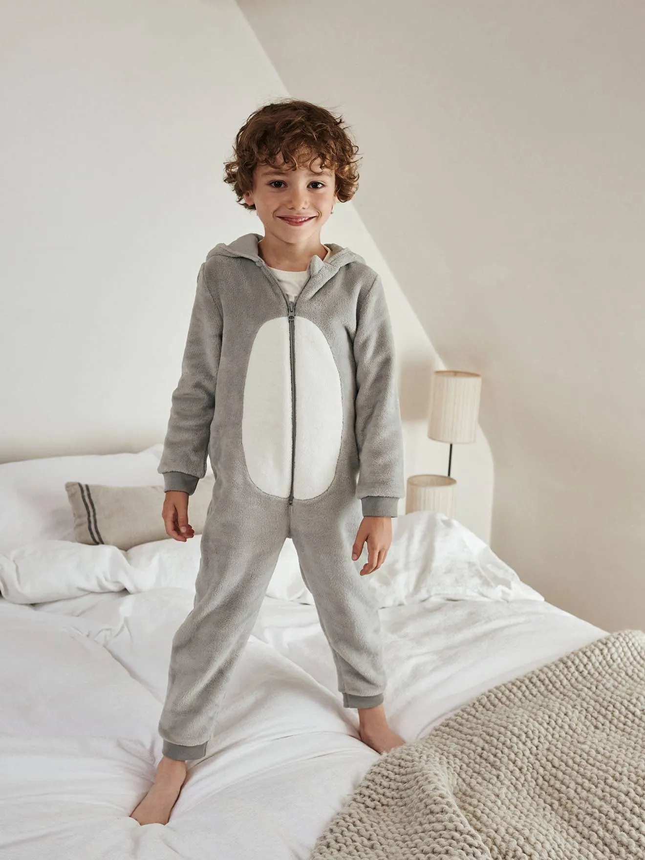 Combi-pyjama loup garçon gris clair - Vertbaudet