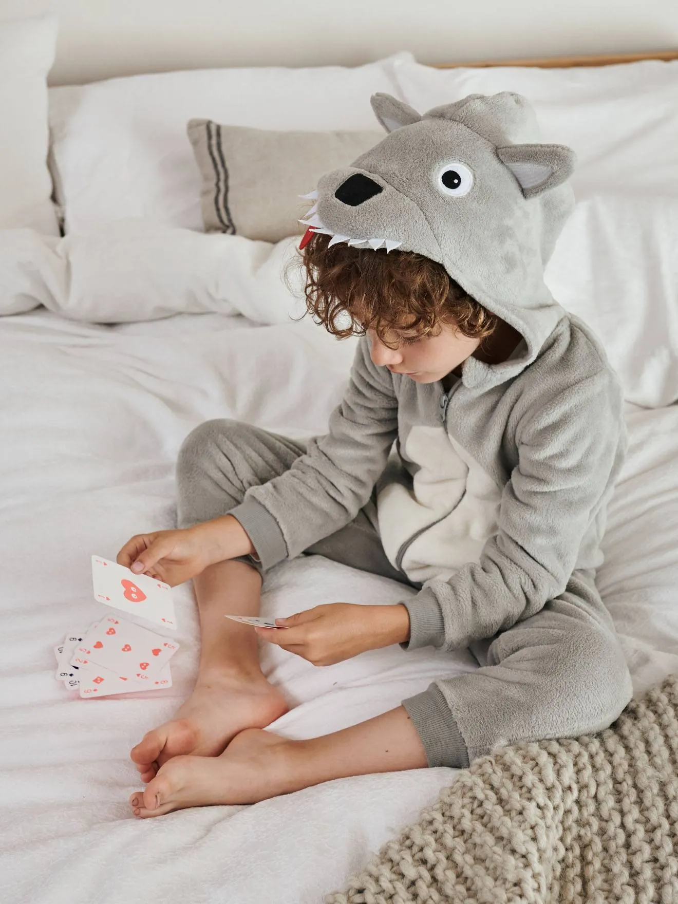 Combi-pyjama loup garçon gris clair - Vertbaudet