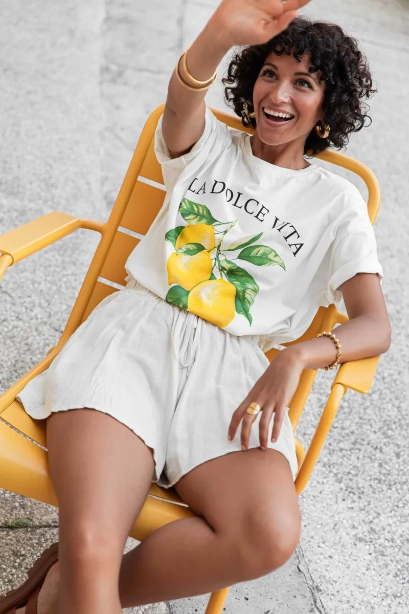 DOLCÉ Blanc T-Shirt Loose citron femme