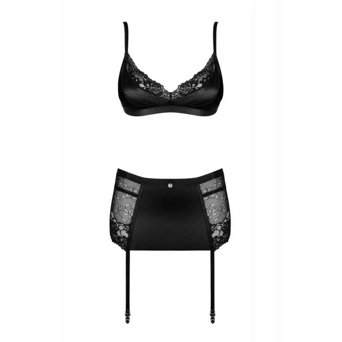 Ensemble 3 pièces - Soutien-gorge push-up, string et porte-jarretelles - Noir Obsessive | 3 Suisses