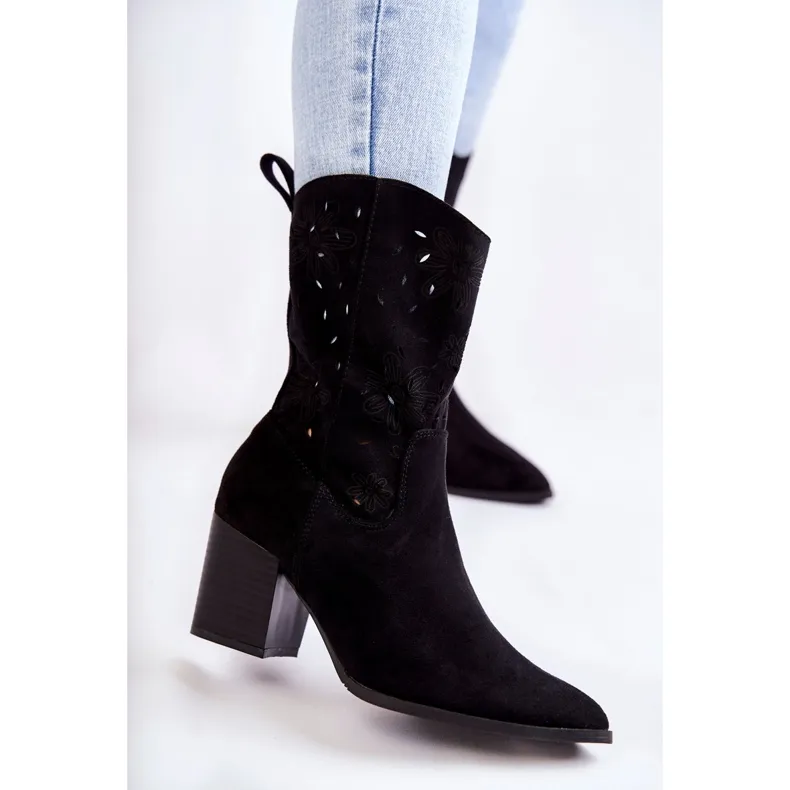 FB1 Bottes en daim pour femmes avec bottes de cowboy Ariane noires le noir