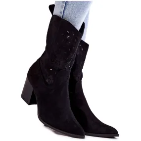 FB1 Bottes en daim pour femmes avec bottes de cowboy Ariane noires le noir