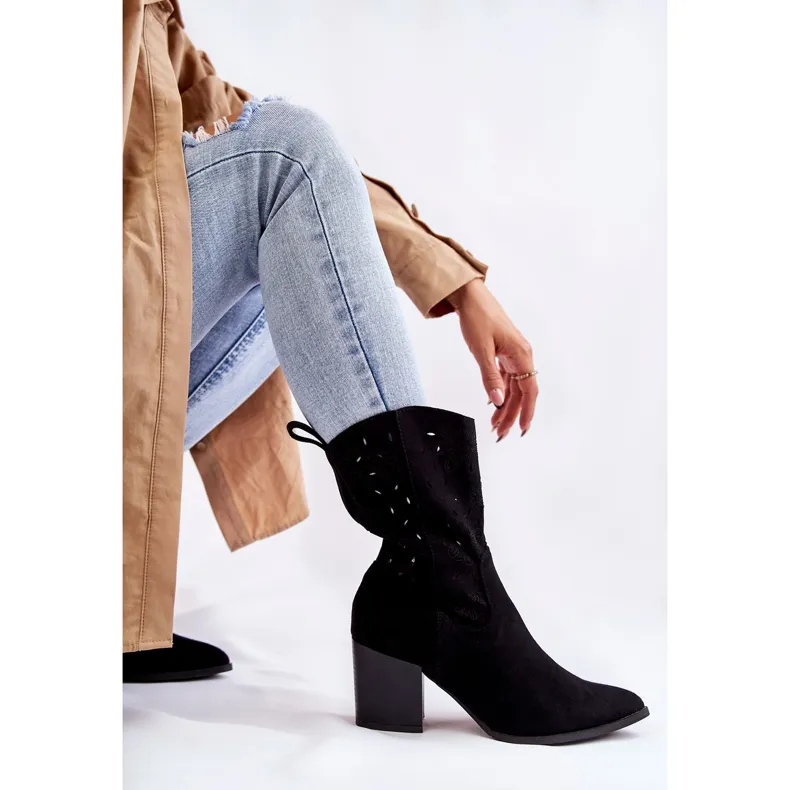 FB1 Bottes en daim pour femmes avec bottes de cowboy Ariane noires le noir