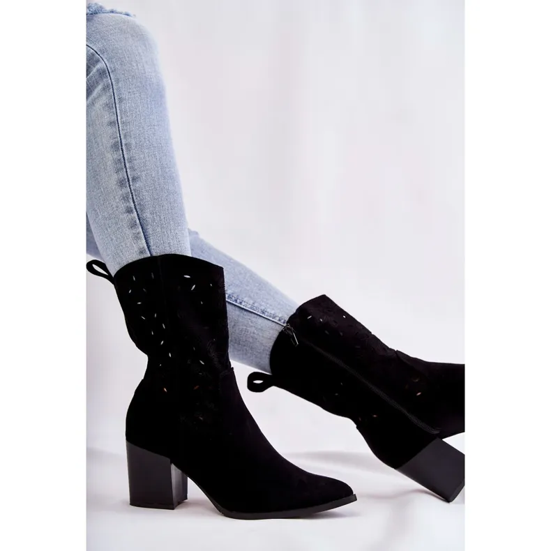 FB1 Bottes en daim pour femmes avec bottes de cowboy Ariane noires le noir