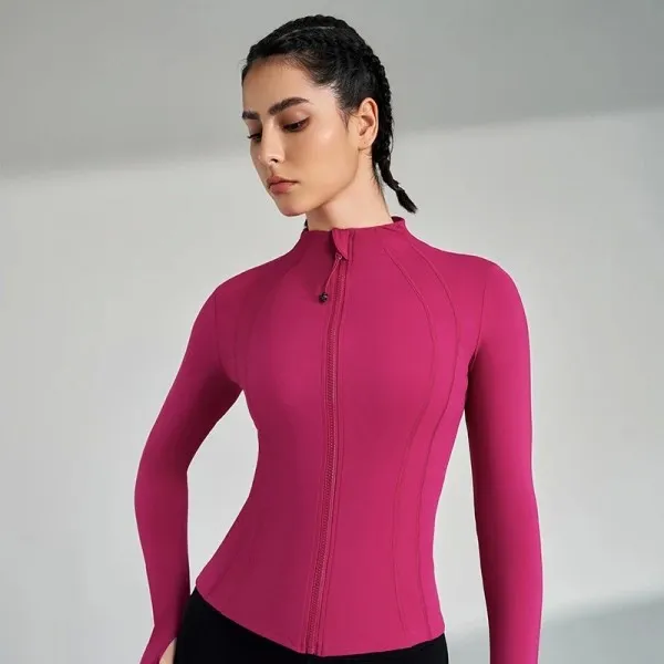 Haut de yoga à fermeture éclair complète pour femme avec trous pour les pouces, veste de course fitness