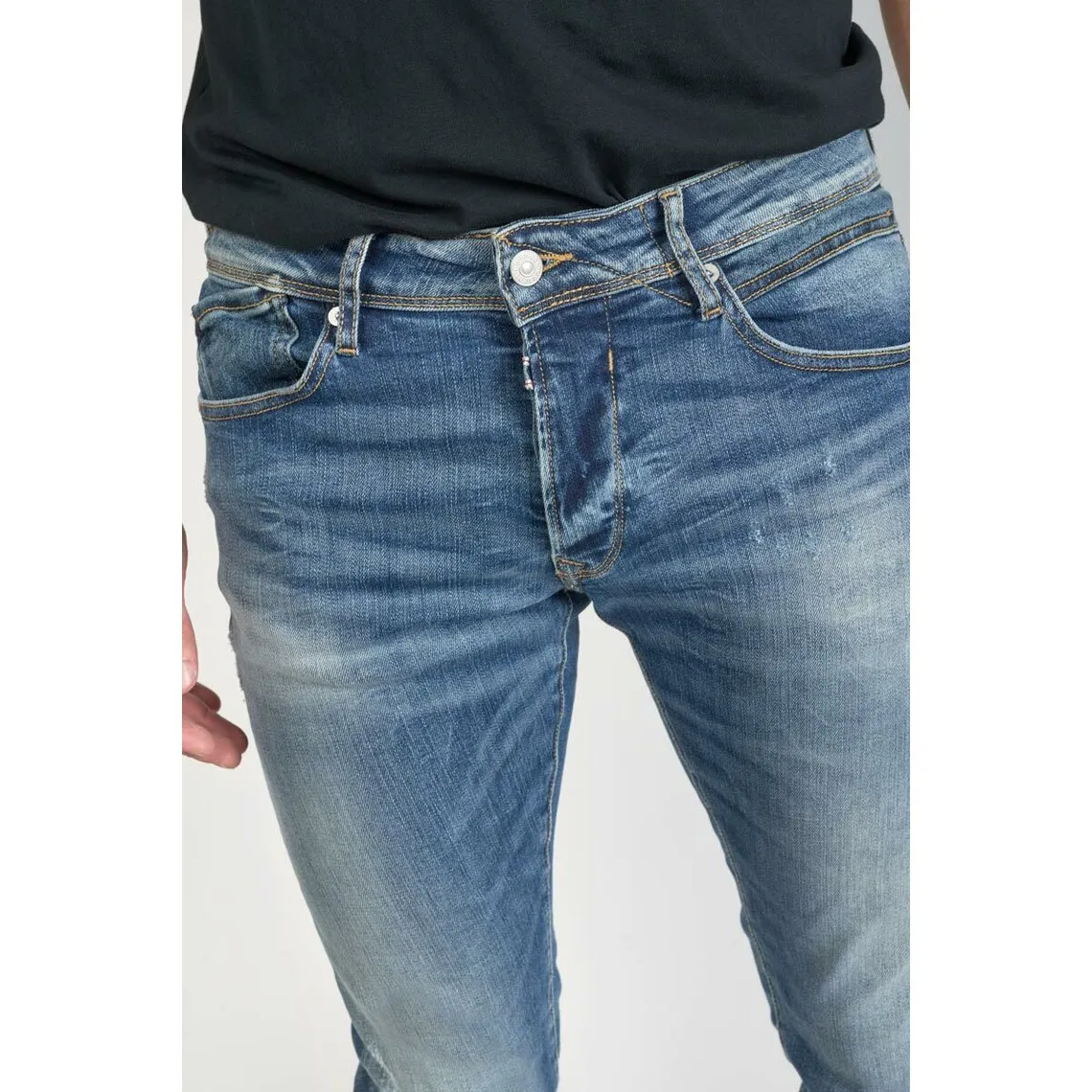 Jeans ajusté stretch 700/11, longueur 34 bleu en coton Thad | 3 Suisses