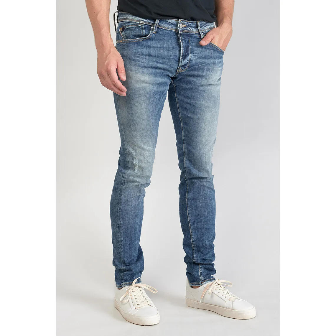 Jeans ajusté stretch 700/11, longueur 34 bleu en coton Thad | 3 Suisses