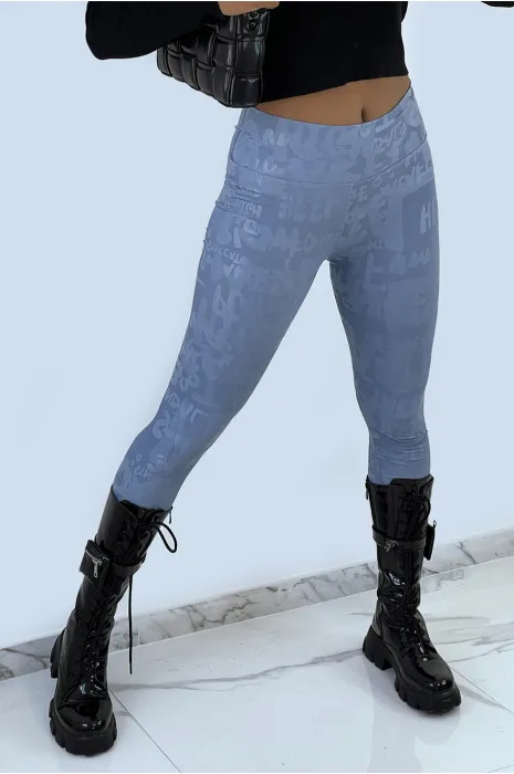 Legging bleu avec écriture effet 3D. Legging nouvelle génération