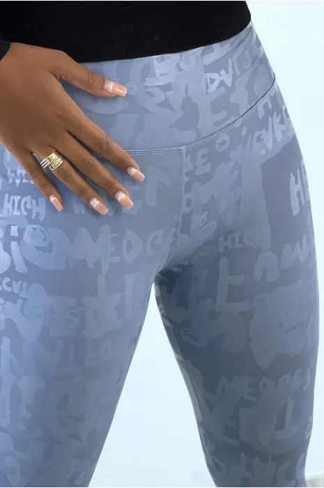 Legging bleu avec écriture effet 3D. Legging nouvelle génération