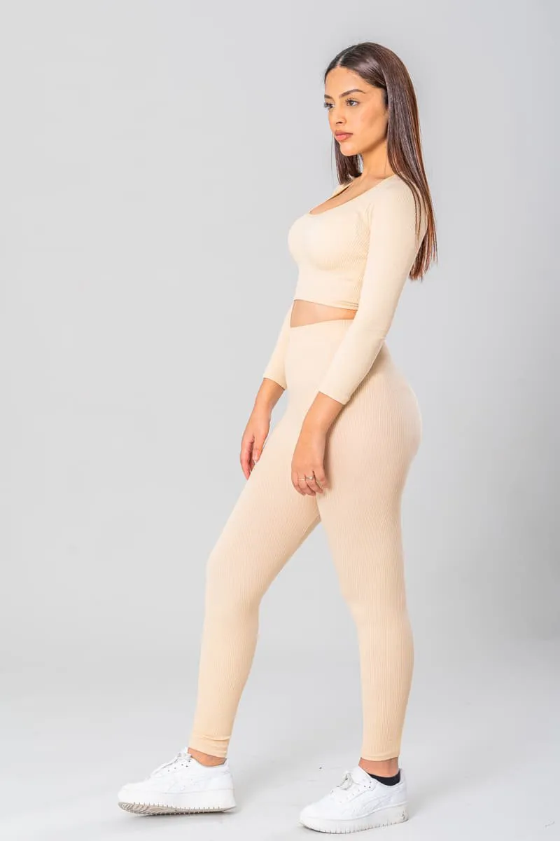 Legging côtelé beige