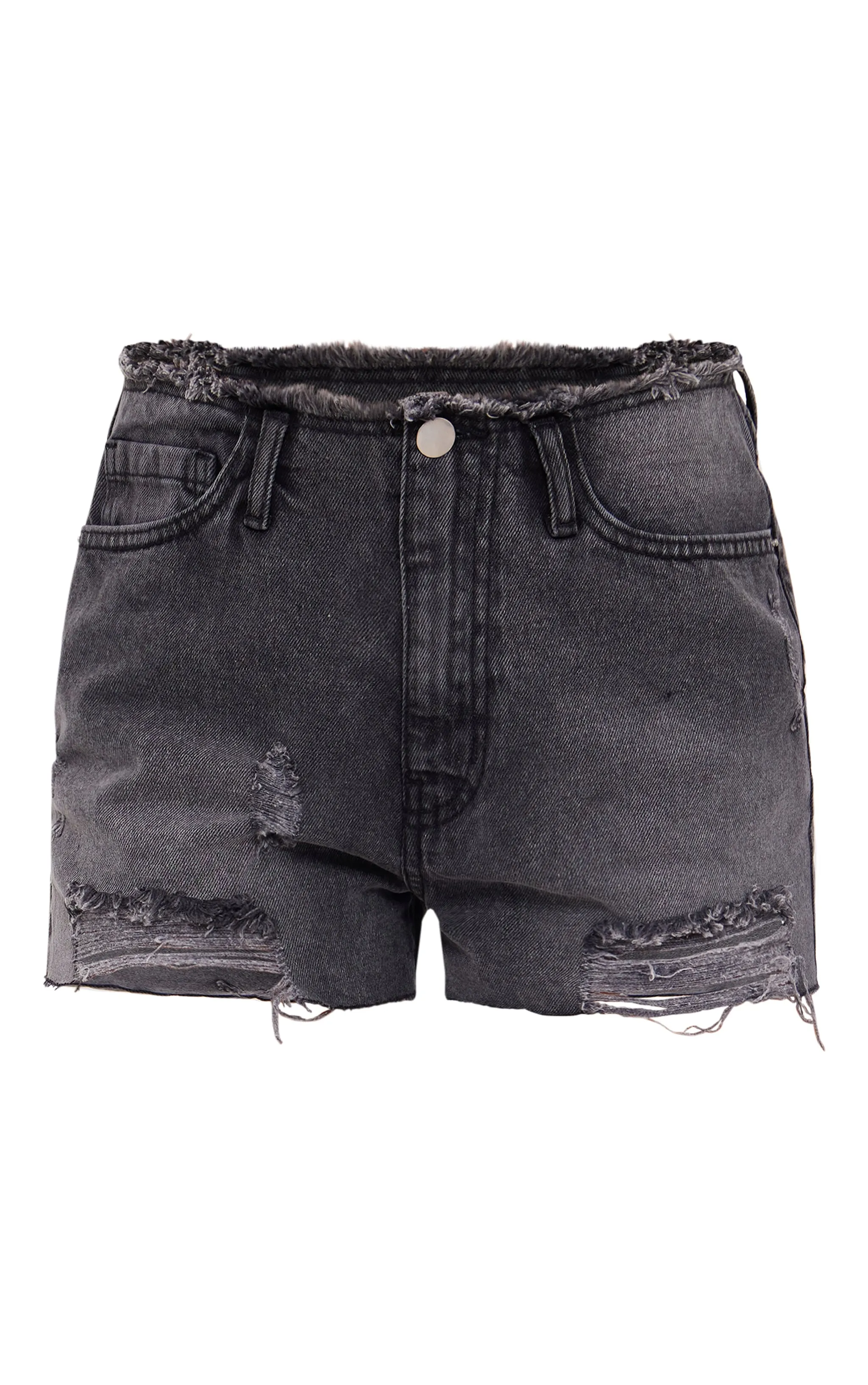 Mini-short en jean gris à ourlet élimé