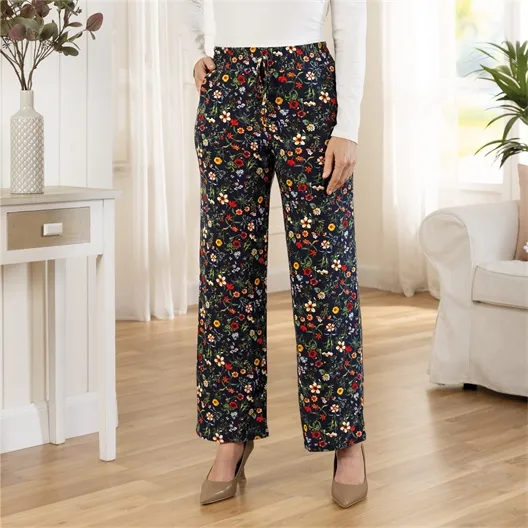 Pantalon fluide fleuri multicolore