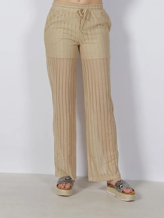 Pantalon large ajouré dicte beige femme - Vero Moda | wimod