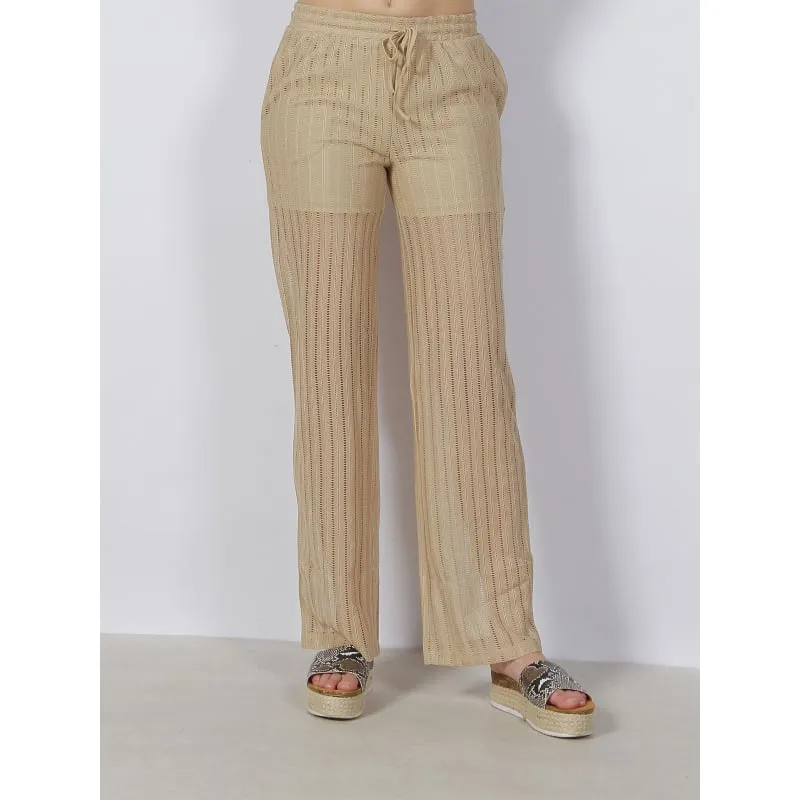 Pantalon large ajouré dicte beige femme - Vero Moda | wimod