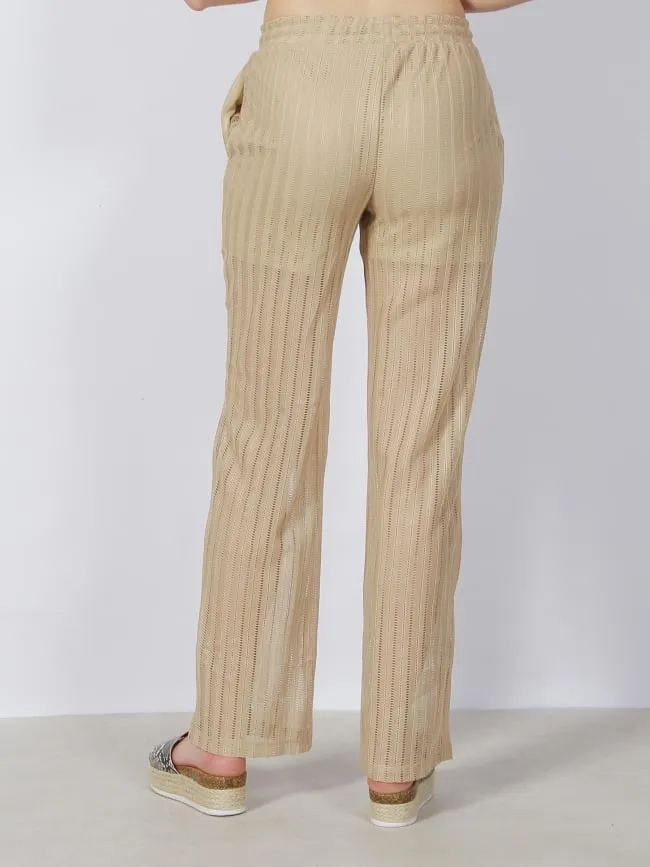 Pantalon large ajouré dicte beige femme - Vero Moda | wimod