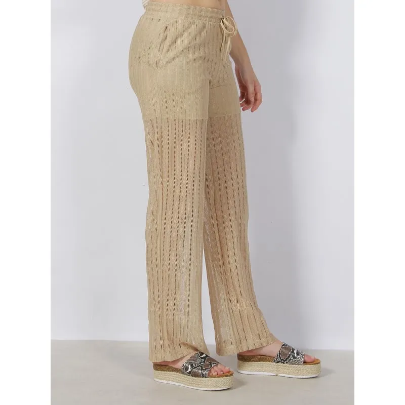 Pantalon large ajouré dicte beige femme - Vero Moda | wimod