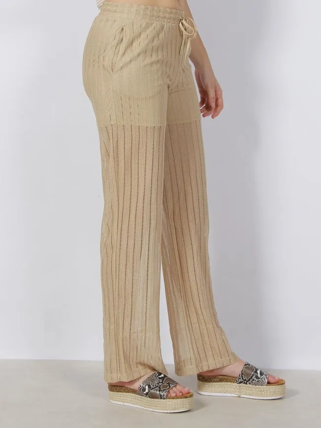 Pantalon large ajouré dicte beige femme - Vero Moda | wimod