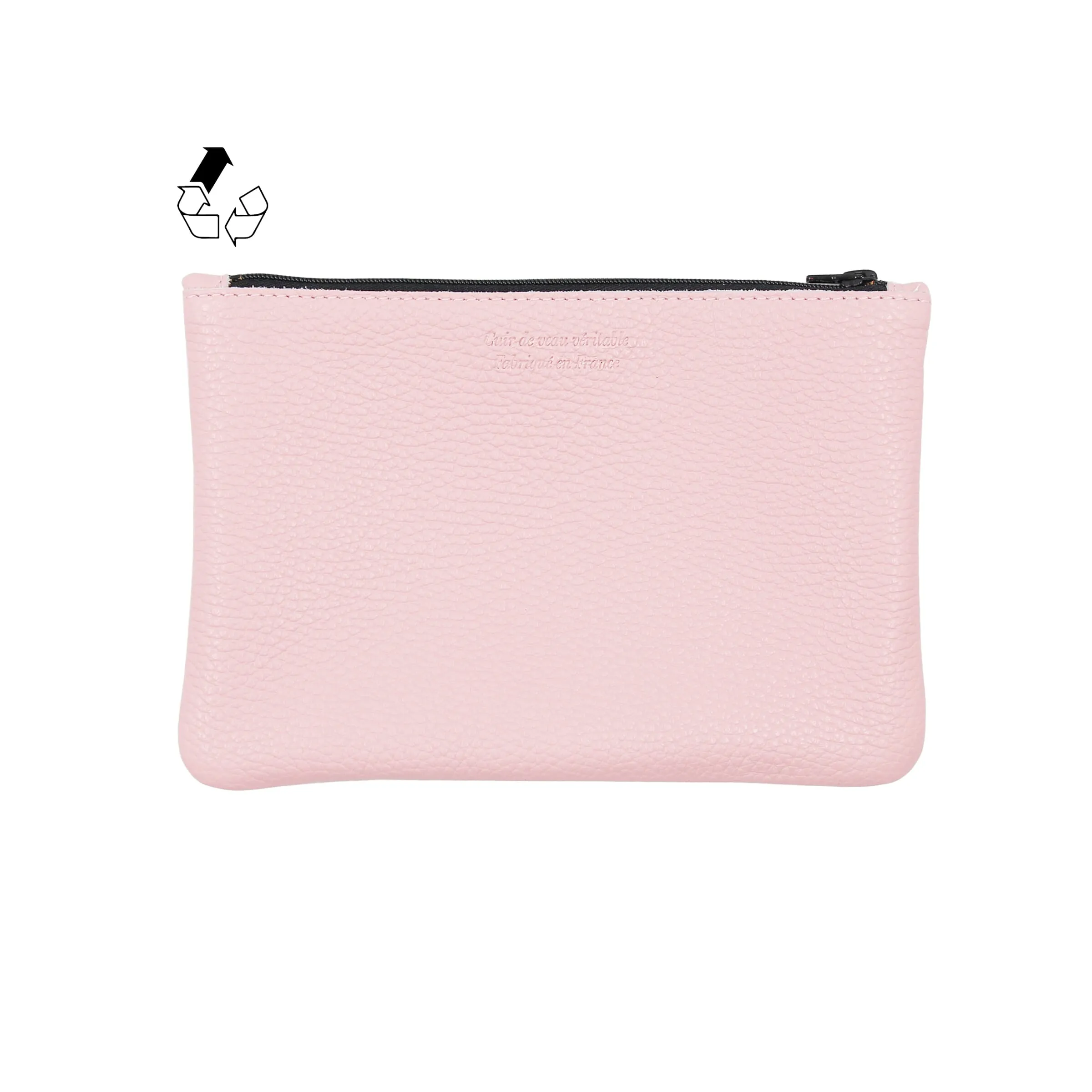 Pochette cuir upcyclé grainé rose