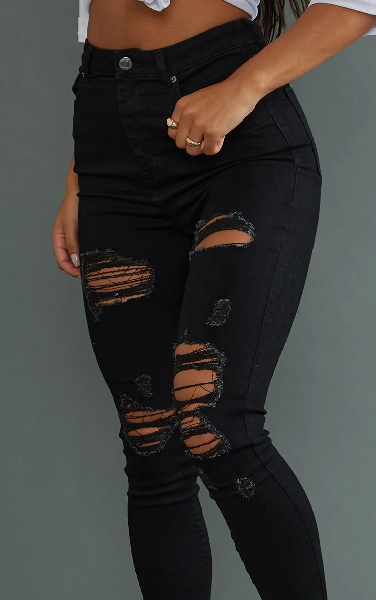 PRETTYLITTLETHING Jean skinny noir usé à 5 poches