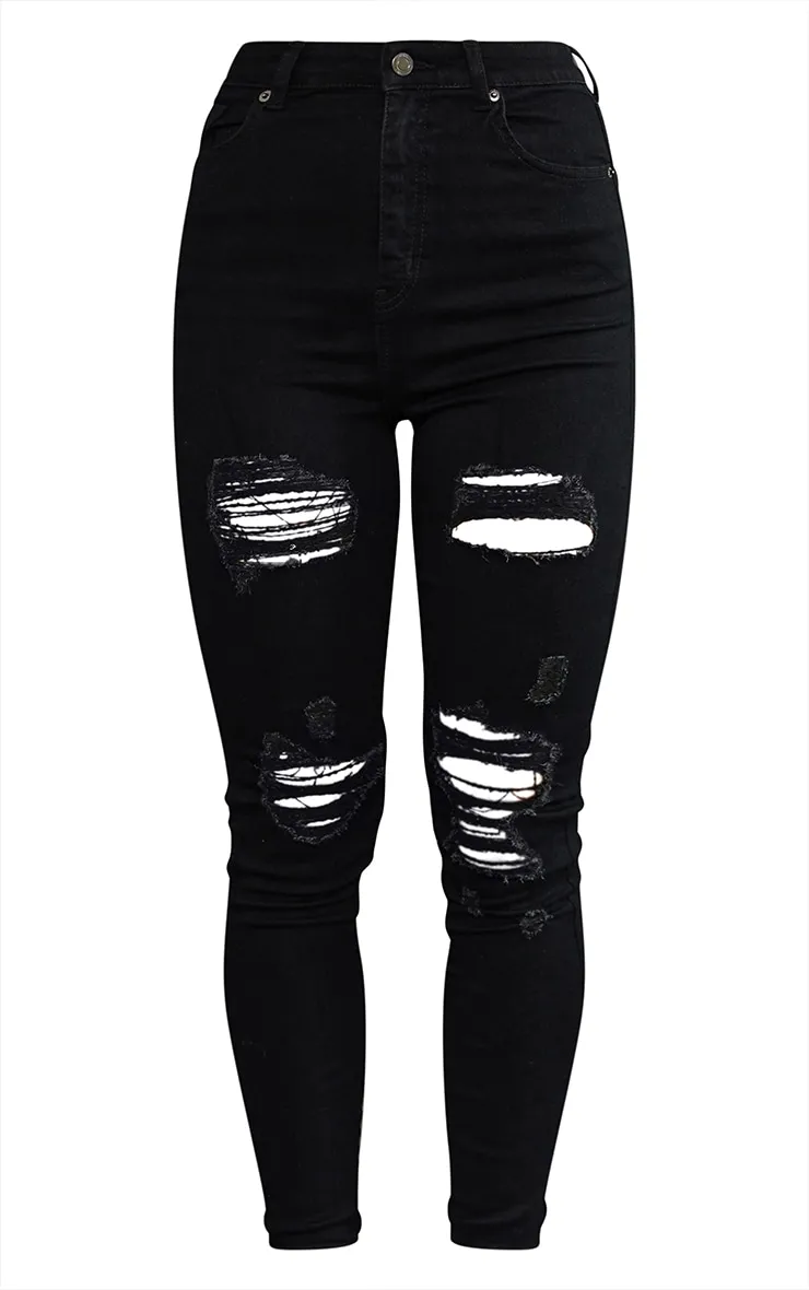 PRETTYLITTLETHING Jean skinny noir usé à 5 poches