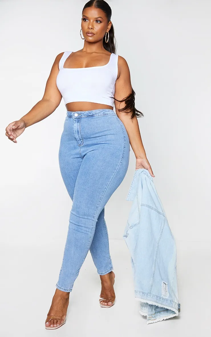 PRETTYLITTLETHING Plus Jean skinny disco effet vintage clair