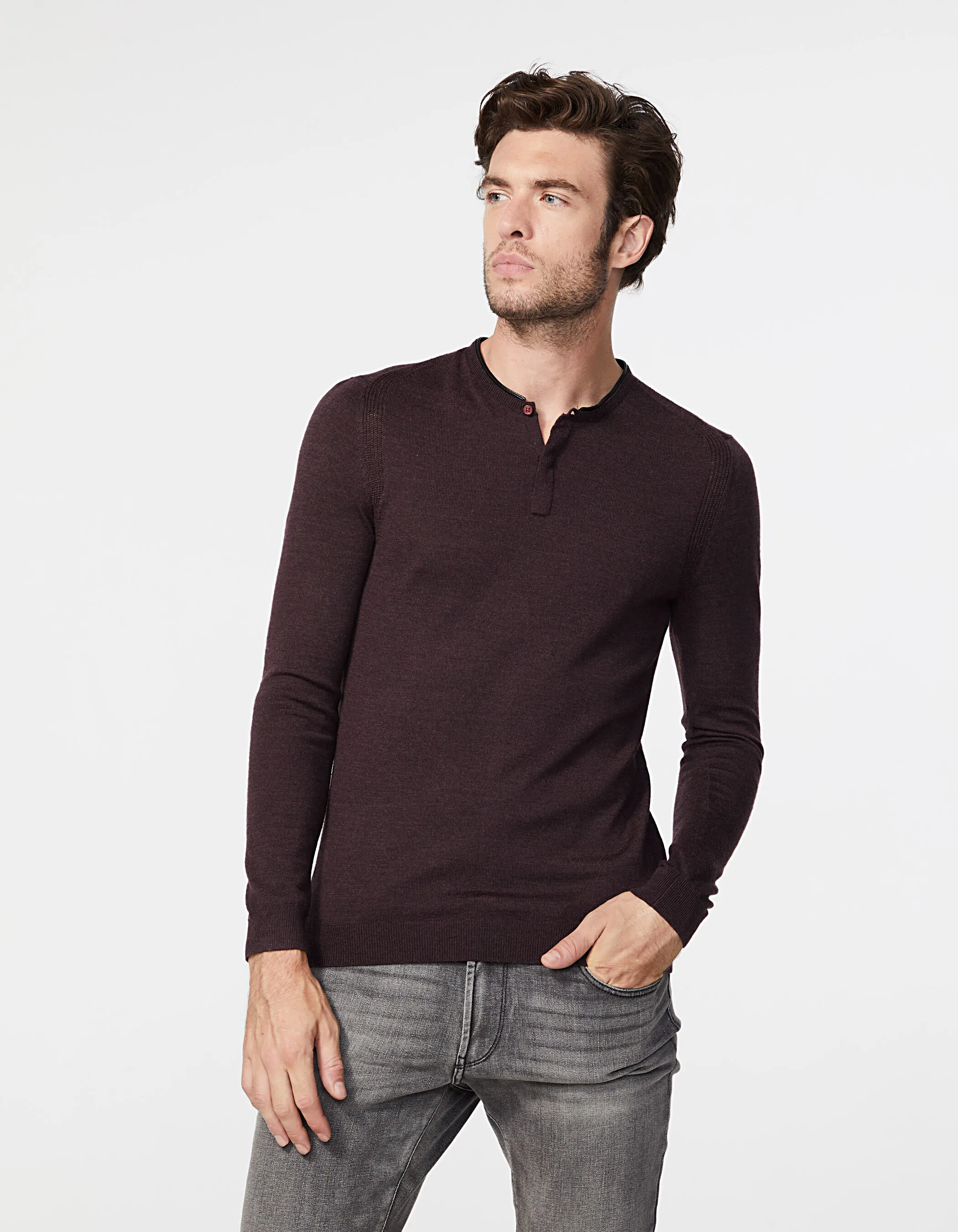 Pull prune à col tunisien Homme