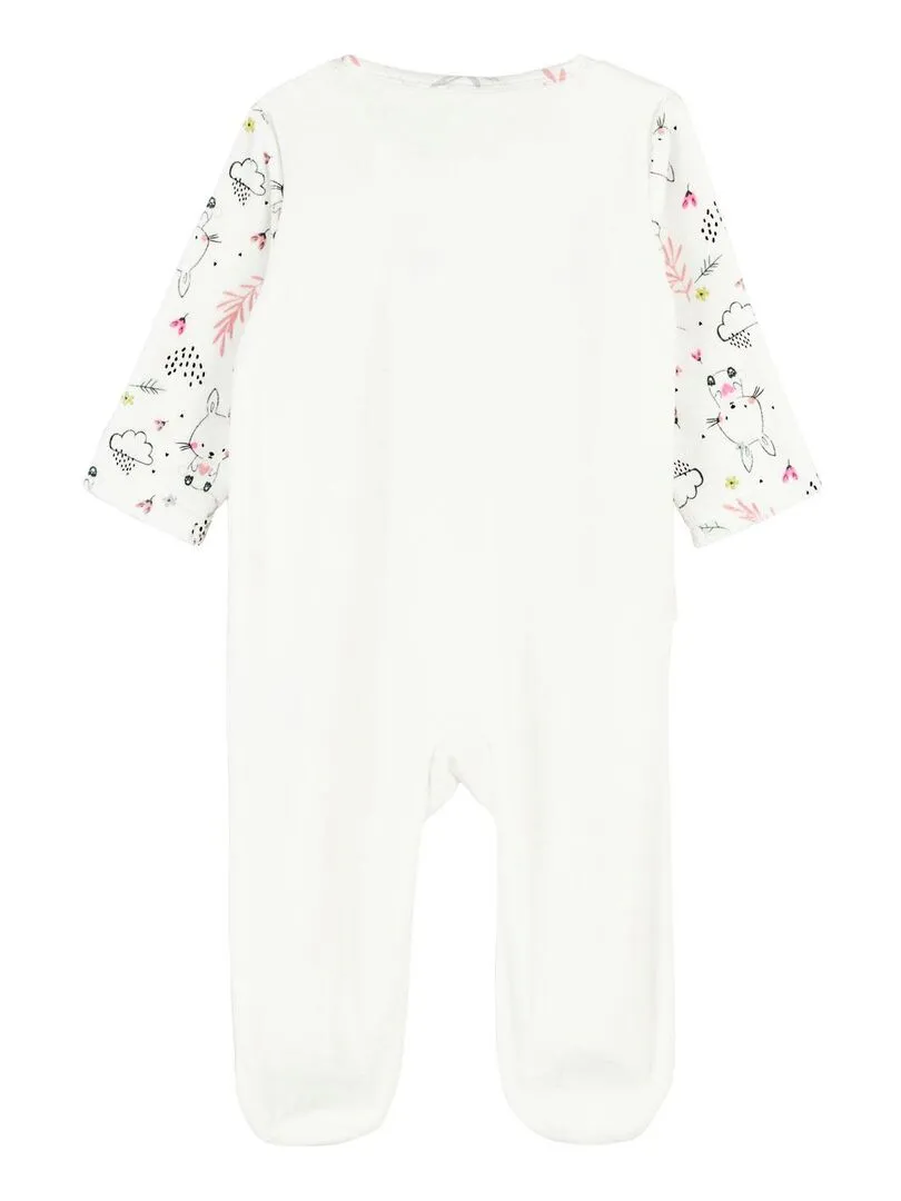 Pyjama bébé en velours ouverture zippée Happy Bunny - Ecru