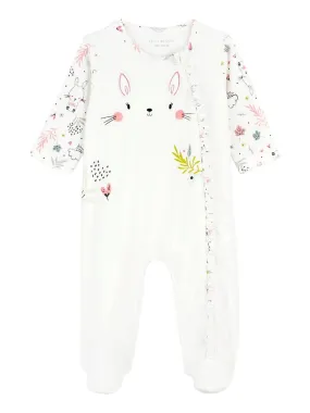 Pyjama bébé en velours ouverture zippée Happy Bunny - Ecru