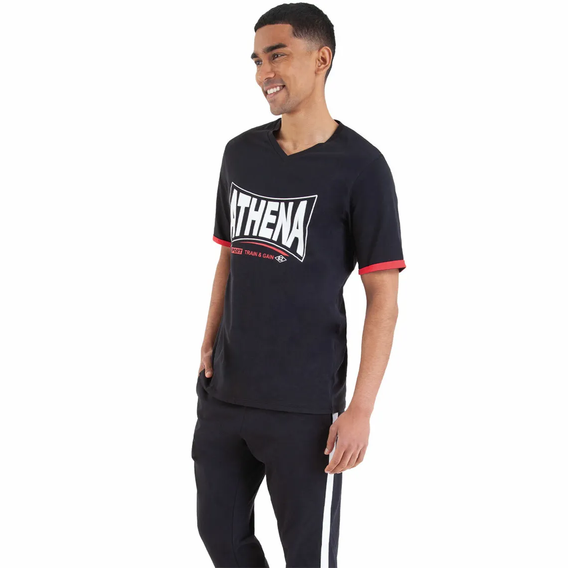 Pyjama long col v homme Homewear noir en coton Athéna - Pyjama & Peignoir Homme sur MenCorner