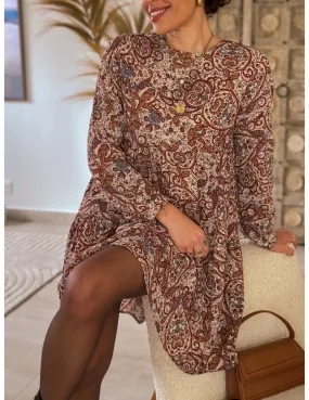 Robe Courte Paisley Bordeaux "Prisma" | MONLOOK