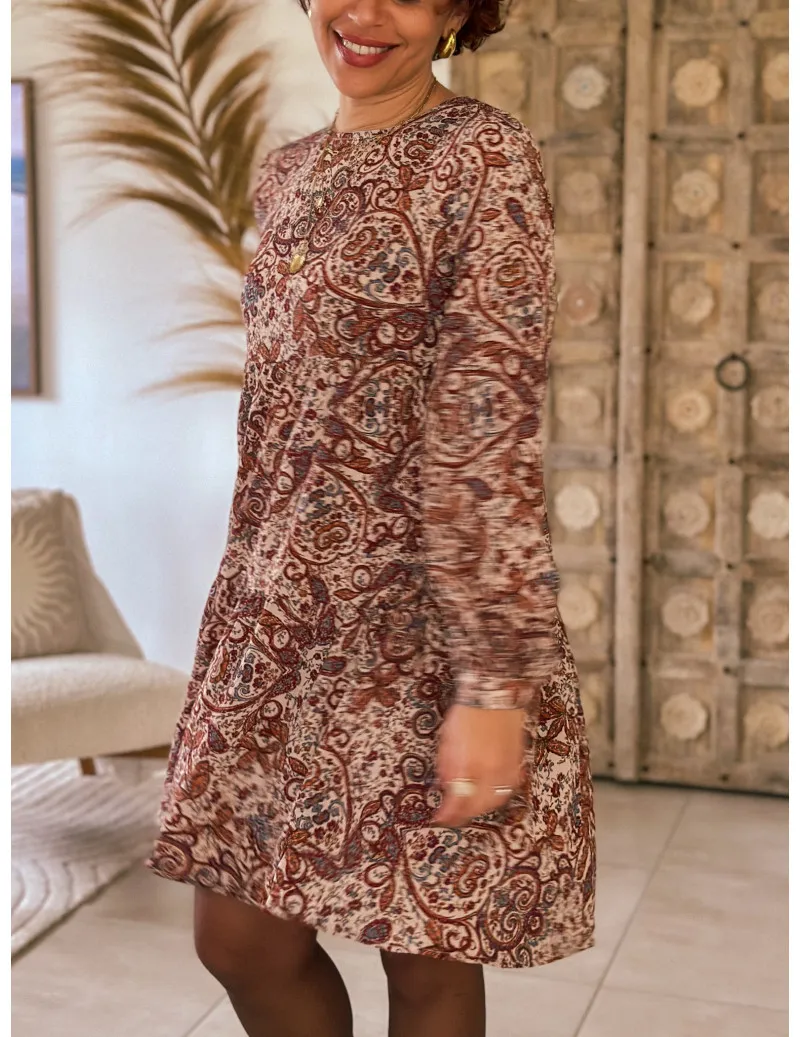 Robe Courte Paisley Bordeaux "Prisma" | MONLOOK