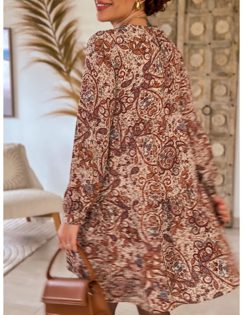 Robe Courte Paisley Bordeaux "Prisma" | MONLOOK