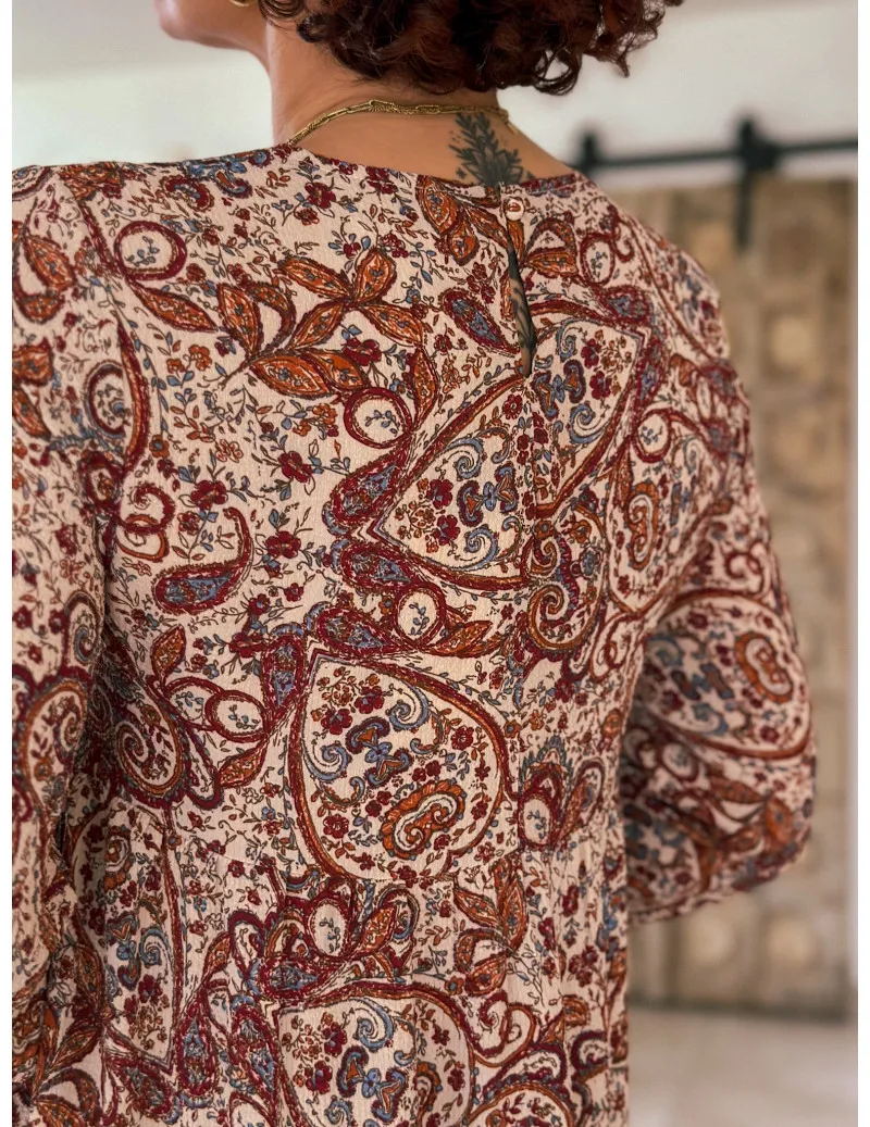 Robe Courte Paisley Bordeaux "Prisma" | MONLOOK