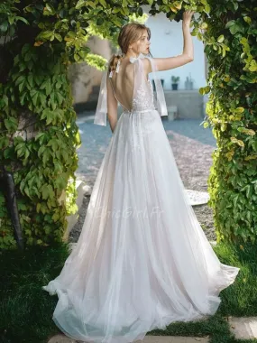 Robe De Mariée Champetre Dos Nu Tulle Dentelle Bretelle Large