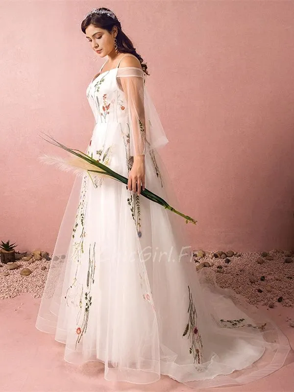 Robe De Mariée Champetre Grande Taille Tulle Fleurie Epaule Dénudée