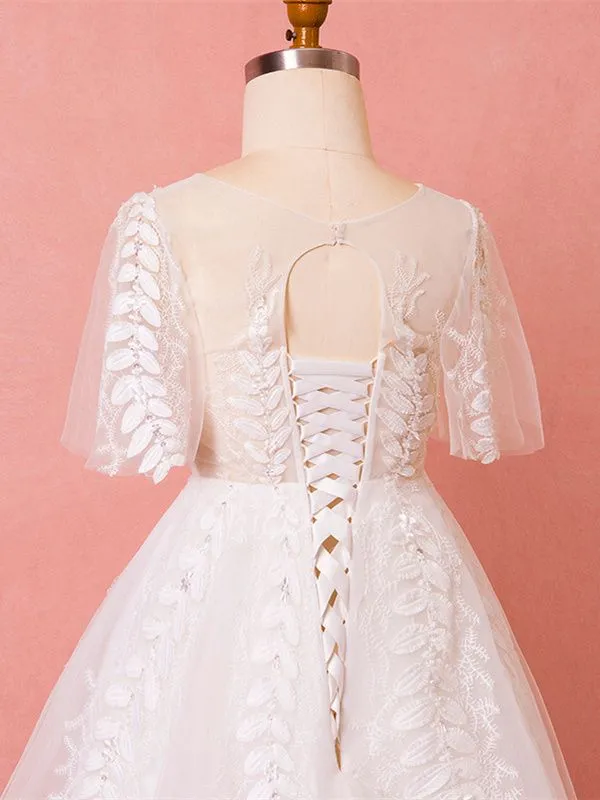 Robe De Mariée Princesse Grande Taille Tulle Dentelle Manche Volant